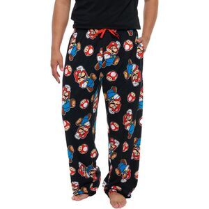 New Men's Nintendo Mario Bros Pajama Pants Lounge Wear Blue Black